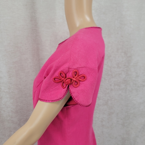 Adrianna Papell Vintage Linen Blend Short Tuplip Sleeve Sheath Dress - Picture 12 of 15